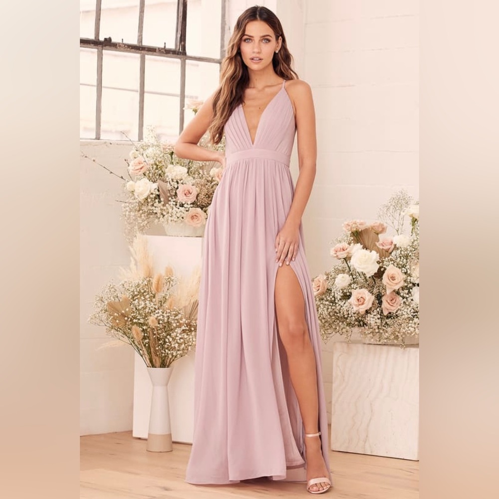 NWT Lulus Ballroom Bliss Dusty Lilac / Mauve Pleated Maxi Dress Size Medium